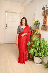 Red Modal Silk Plain Saree