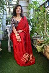Red Modal Silk Plain Saree