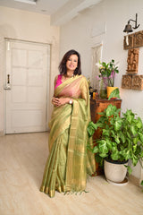 Green Pure Tussar Tissue Saree