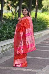 Soft Silk Paithani Saree Orange Magenta