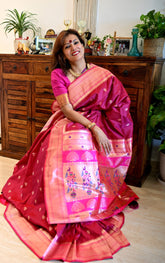 Soft Silk Paithani Saree Wine shade