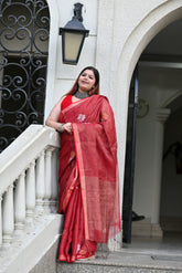 Handwoven Pure Linen Tissue Jamdani Saree