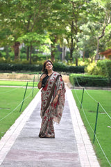 Kalamkari Silk Red Canvas saree