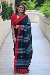 Weaved Pure Cotton Saree with Bhujodi-Inspired Pallu