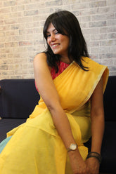 Pure Cotton Plain Half Half Yellow sea green saree