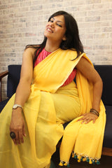 Pure Cotton Plain Half Half Yellow sea green saree