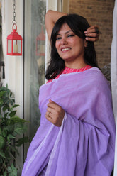 Pure Cotton Plain Purple grey half half saree