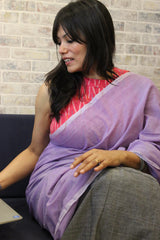 Pure Cotton Plain Purple grey half half saree
