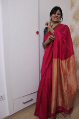 Pure Cotton Plain Half Saree Pink