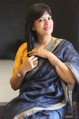 Handwoven Teal Blue Colored Pure Silk Cotton Jamdani sequins resham pallu Saree