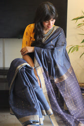Handwoven Teal Blue Colored Pure Silk Cotton Jamdani sequins resham pallu Saree