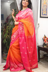 Pure Linen Khorod ikkat Orange Magenta