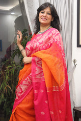 Pure Linen Khorod ikkat Orange Magenta