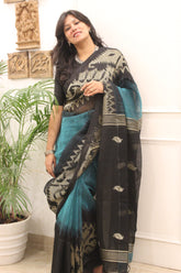 Rama Green Black Pure Linen Khorod Jamdani
