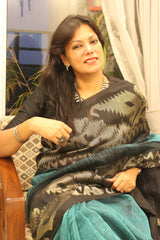 Rama Green Black Pure Linen Khorod Jamdani