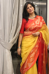 Pure Linen Khorod Jamdani yellow on red