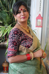 Pure Matka Silk Jamdani Sequins Pista Green Saree