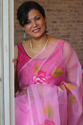 Soft Hand Painted Organza Silk in Pink shade