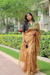 Handwoven Pure Tissue Silk Saree Coffee