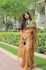 Handwoven Pure Tissue Silk Saree Coffee