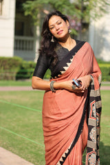 Ajrakh Modal Silk Red and White Stripe Saree