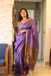 Handwoven Pure Linen Silk Wine colored Jamdani Saree