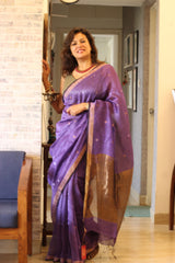 Handwoven Pure Linen Silk Wine colored Jamdani Saree