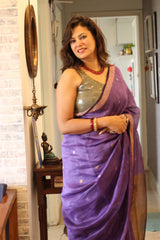 Handwoven Pure Linen Silk Wine colored Jamdani Saree