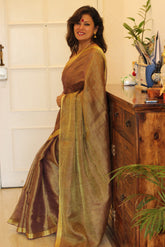 Pure Linen Coffee Colored Tissue Saree