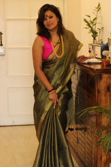 Pure Linen Black Colored Tissue Saree