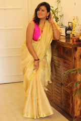 Pure Linen Golden Tissue Saree