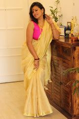 Pure Linen Golden Tissue Saree