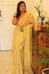Pure Linen Golden Tissue Saree