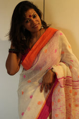 Pure Handwoven Linen Ganga Jamuna Border Jamdani