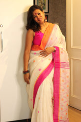 Pure Handwoven Linen Ganga Jamuna Border Jamdani