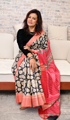 Black Petal Red Border Ghicha Silk
