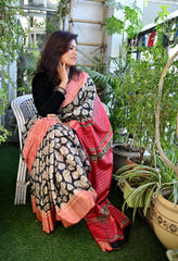 Black Petal Red Border Ghicha Silk