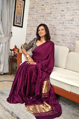 Wine Plain Modal Silk Saree