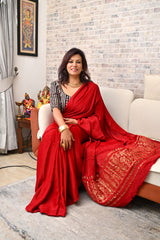 Red Modal Silk Plain Saree