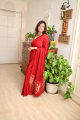 Red Modal Silk Plain Saree