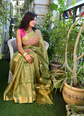 Green Pure Tussar Tissue Saree