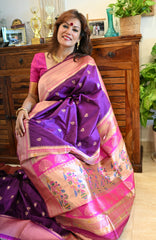 Soft Silk Paithani Saree Purple with Magenta border