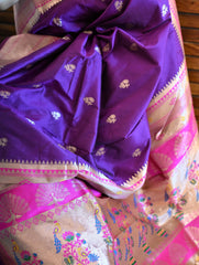 Soft Silk Paithani Saree Purple with Magenta border