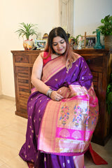 Soft Silk Paithani Saree Purple with Magenta border