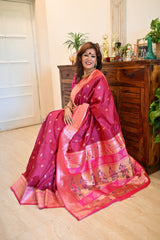 Soft Silk Paithani Saree Wine shade