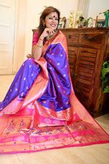 Soft Silk Paithani Saree Purplish Blue with Magenta