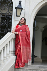 Handwoven Pure Linen Tissue Jamdani Saree