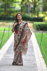 Kalamkari Silk Red Canvas saree