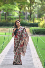 Kalamkari Silk Red Canvas saree
