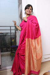 Pure Cotton Plain Half Saree Pink